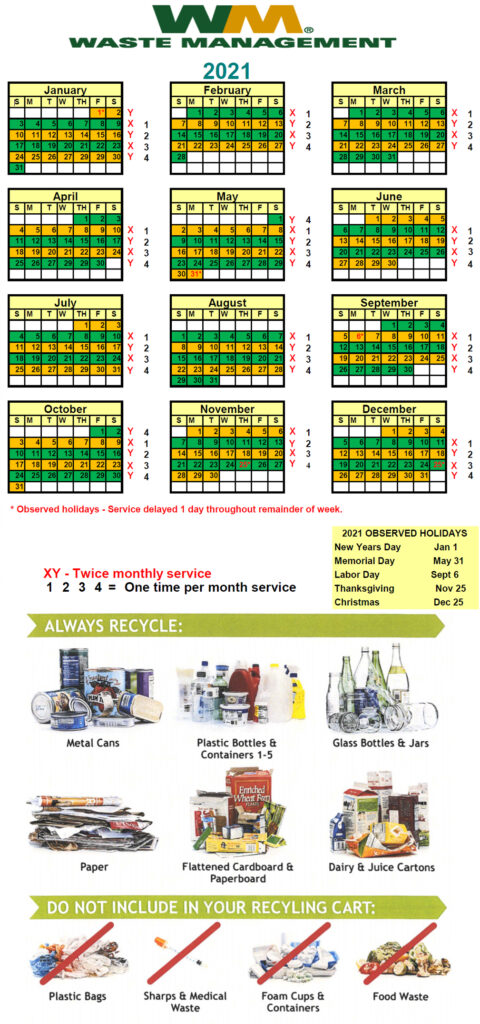 2021 Recycling Schedule for the Tree Tops Subdivision